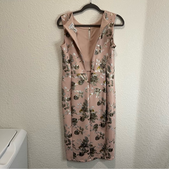 Enfocus Studio Pink Silver Floral Sleeveless Back Zip Midi Dress Womens Size 10 - Picture 9 of 12
